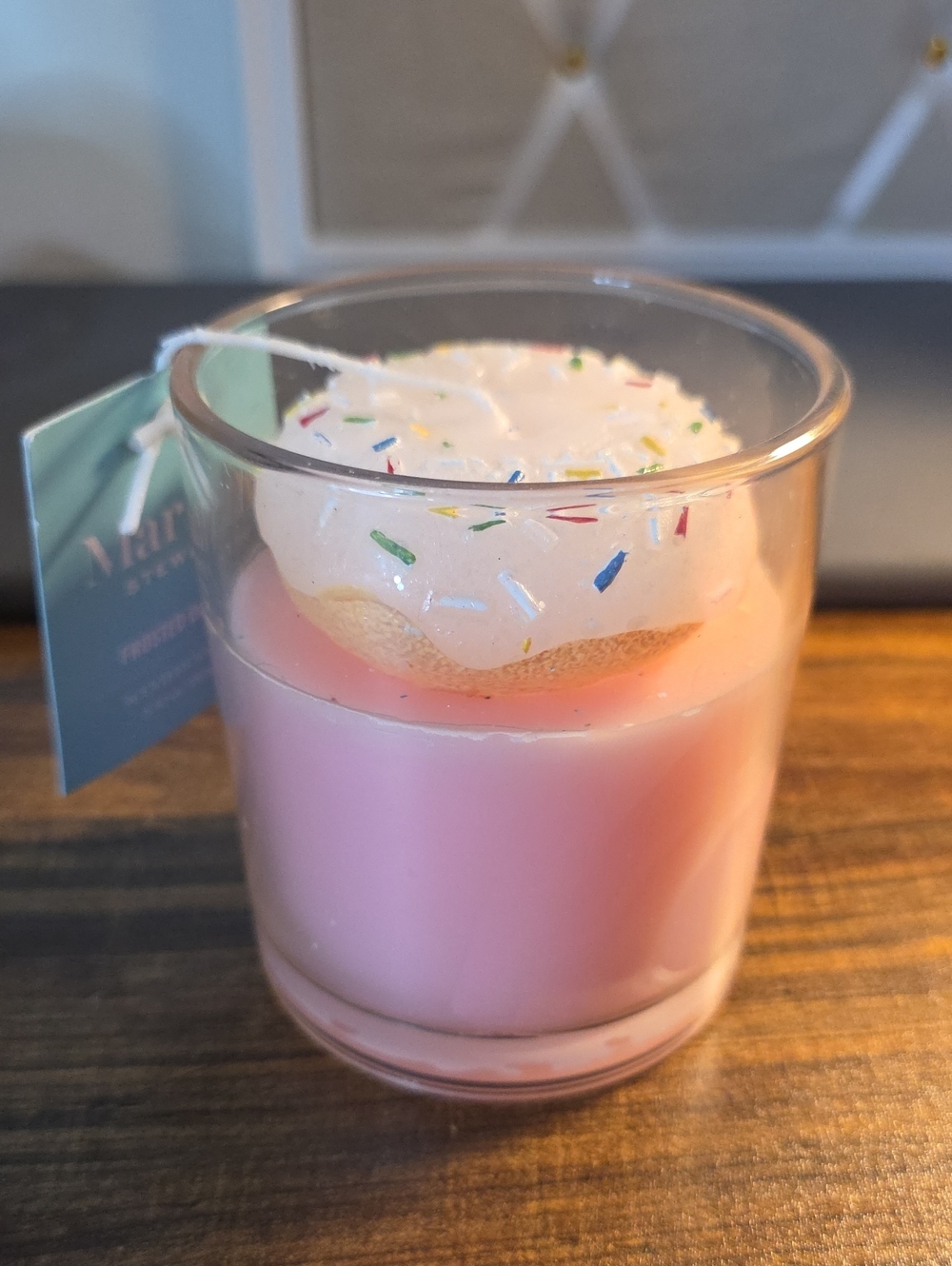 Martha Stewart Pink Donut Candle with White Frosting and Multicolor Sprinkles